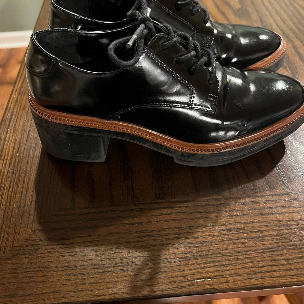 Zara Womens Size 36 Black Patent Leather Oxford Lace Up Loafers